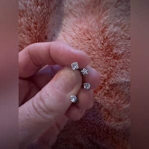 NIP Stainless Steel Cubic Zirconia Heart, Round, Square, Star, Studs Set of (8)